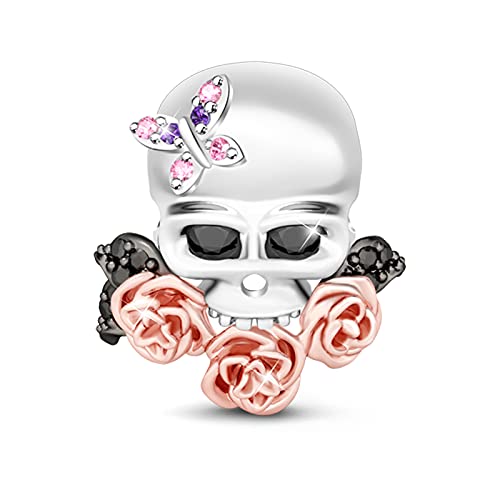 GNOCE Schädel Charm Anhänger 925 Sterling Silber Bead Charms mit Zirkonia Charm Schmuck für alle Armbänder Halsketten Geschenke Bijouterie für Halloween Damen Männer (Style-4) von GNOCE