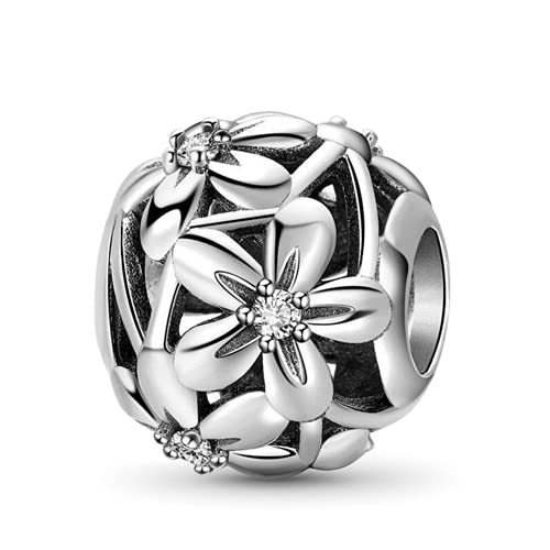 GNOCE Blühende Blumen Charms Bead Sterling Silber Gänseblümchen Zwischenelement Perlen Charme Fit Armband/Halskette für Frauen Mädchen Tochter von GNOCE