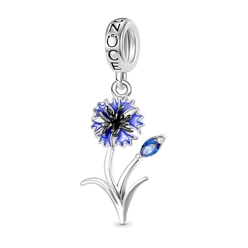 GNOCE Blume Anhänger Charm 925 Sterling Silber Dangle Charms Fit Armbänder/Halskette Schmuck Geschenk Für Frauen Mädchen Ehefrau Tochter (Kornblume) von GNOCE