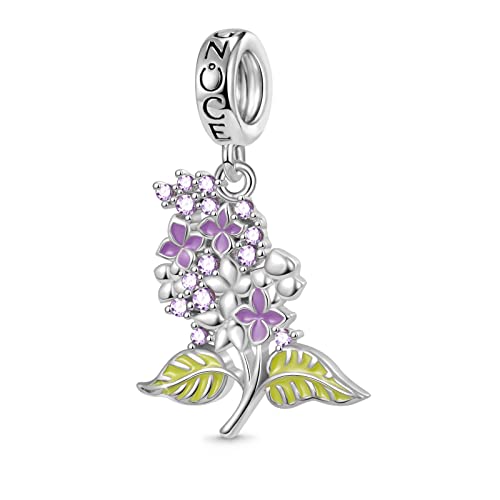 GNOCE Blume Anhänger Charm 925 Sterling Silber Dangle Charms Fit Armbänder/Halskette Schmuck Geschenk Für Frauen Mädchen Ehefrau Tochter (Lila) von GNOCE