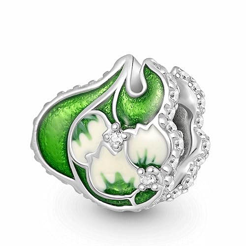 GNOCE Blume Anhänger Charm 925 Sterling Silber Dangle Charms Fit Armbänder/Halskette Schmuck Geschenk Für Frauen Mädchen Ehefrau Tochter (Maiglöckchen) von GNOCE