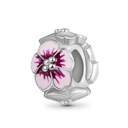 GNOCE Blume Anhänger Charm 925 Sterling Silber Dangle Charms Fit Armbänder/Halskette Schmuck Geschenk Für Frauen Mädchen Ehefrau Tochter (Rosa Pfirsichblüten) von GNOCE