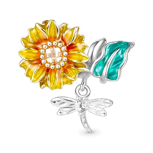 GNOCE Blume Anhänger Charm 925 Sterling Silber Dangle Charms Fit Armbänder/Halskette Schmuck Geschenk Für Frauen Mädchen Ehefrau Tochter (sonnenblume) von GNOCE