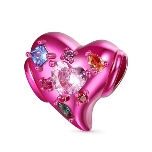 GNOCE Candy Charm Perle Meeresblaues Herz Zirkon Bonbon Charm 925 Sterling Silber Geschenk für Mädchen Kinder Fit Alle Armband/Halskette (Rosa) von GNOCE