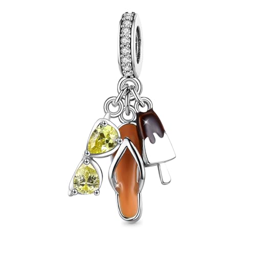GNOCE Champagnerflasche Anhänger Charms 925 Sterling Silber Eiscreme Milch baumeln Charm Bead Schmuck Geschenk für Frauen Mädchen Tochter Schlangenkette Armbänder/Halskette (Sommer-Set) von GNOCE