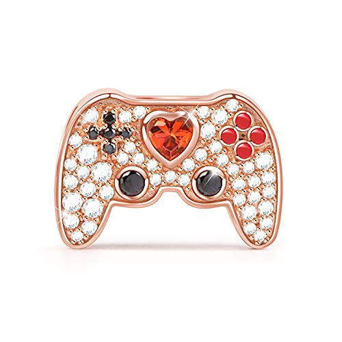 GNOCE Charm Anhänger 18K Rose Gold Überzogen Sterling Silber mit CZs Gamepad Charm Spiel Liebhaber und Kinder Geschenk Perlen Fit für europäisches Armband von GNOCE