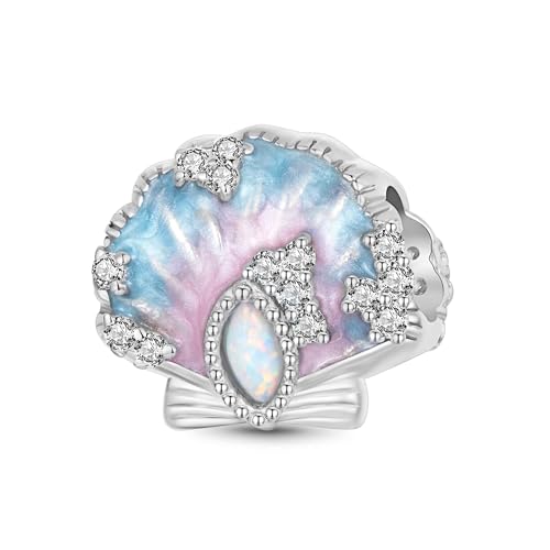 GNOCE Charm Anhänger Blauer Ozean Dreifach Anhänger 925 Sterling Silber 18 Karat vergoldet Schmuck Geschenk für Frauen Mädchen Tochter Fit Schlangenkette Armbänder/Halskette (Muschel) von GNOCE