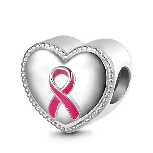 GNOCE Charm Anhänger Brustkrebs Bewusstsein Rosa Schleife mit Flügeln Anhänger 925 Sterling Silber Fit Alle Armband und Halskette Geschenk für Damen/Frauen (Schleife) von GNOCE