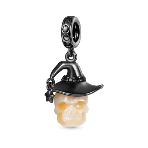 GNOCE Charm Anhänger Halloween Naturperle Horror Totenkopf Anhänger 925 Sterling Silber Schmuck Geschenk für Frauen Herren Mädchen Fit Armband/Halskette von GNOCE