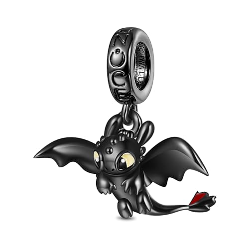 GNOCE Charm Anhänger How to Train Your Dragon Ohnezahn Anhänger mit flatternden Flügeln 925 Sterling Silber Anhänger Charms Fit Armband/Halskette Schmuck Geschenk für Frauen Fans von GNOCE