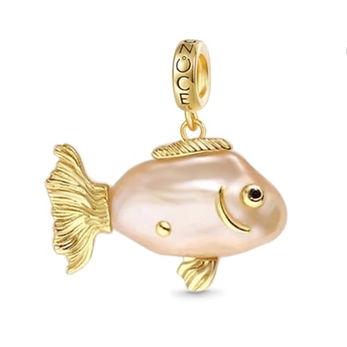 GNOCE Charm Anhänger Lila Fisch Barock Perle Silber Anhänger 925 Sterling Silber Fit Alle großen Marken von Armband/Halskette Geschenke für Mädchen und Kinder (Goldfisch -G) von GNOCE
