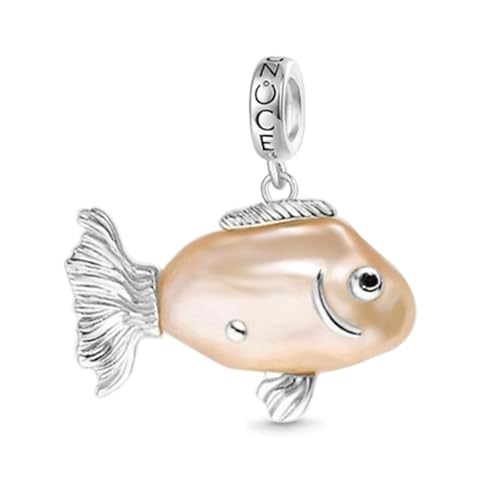 GNOCE Charm Anhänger Lila Fisch Barock Perle Silber Anhänger 925 Sterling Silber Fit Alle großen Marken von Armband/Halskette Geschenke für Mädchen und Kinder (Goldfisch-S) von GNOCE