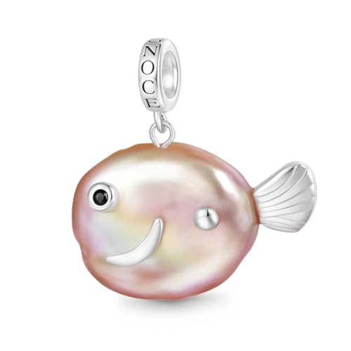 GNOCE Charm Anhänger Lila Fisch Barock Perle Silber Anhänger 925 Sterling Silber Fit Alle großen Marken von Armband/Halskette Geschenke für Mädchen und Kinder (Silber) von GNOCE
