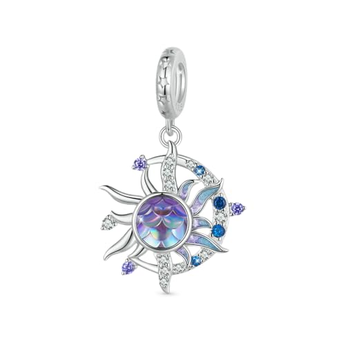 GNOCE Charm Anhänger Magischer Sonne Mond Anhänger 925 Sterling Silber Gravierbarer individueller Geburtsstein-Herz-Charm Armband/Halskette Für Frauen Mädchen von GNOCE