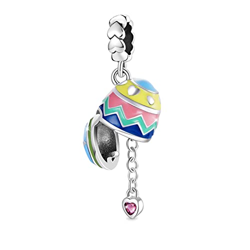 GNOCE Charm Anhänger Osterei mit Herz Anhänger 925 Sterling Silber Charm Bead Fit Armband/Halskette Schmuck Geschenk für Frauen Mädchen (Osterei) von GNOCE