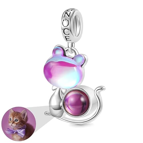 GNOCE Charm Anhänger Projektion Personalisierter Foto Anhänger Herz Bead für Charm Armband Schmuck Geschenk für Damen Herren (Katze) von GNOCE