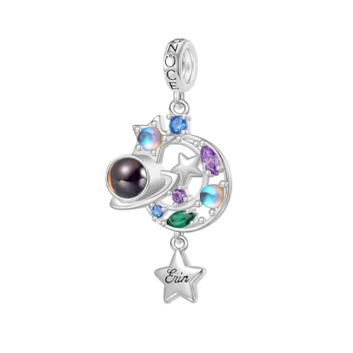 GNOCE Charm Anhänger Projektion Personalisierter Foto Anhänger Herz Bead für Charm Armband Schmuck Geschenk für Damen Herren (Mondstein) von GNOCE