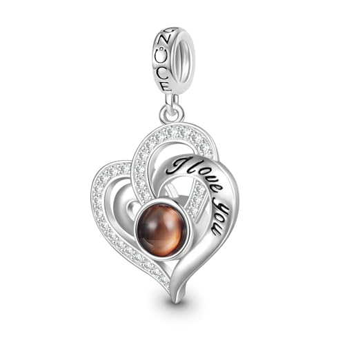 GNOCE Charm Anhänger Projektion Personalisierter Foto Anhänger Herz Bead für Charm Armband Schmuck Geschenk für Damen Herren (love) von GNOCE