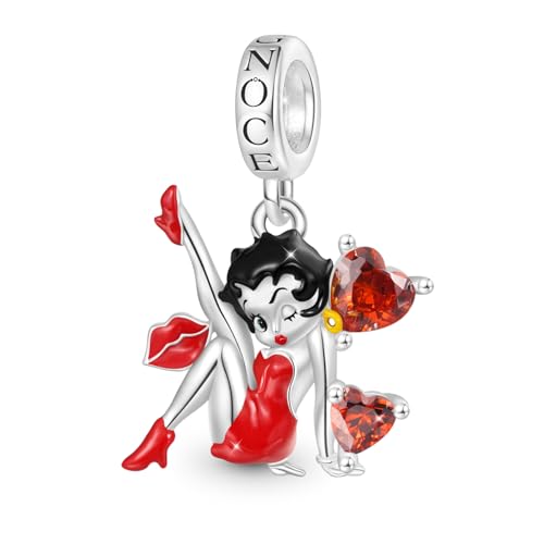 GNOCE Charm Anhänger Rotes Kleid Betty Boop Anhänger 925 Sterling Silber Bead Charms für Armband Schmuck Geschenk für Frau Fit Armbänder/Halskette von GNOCE
