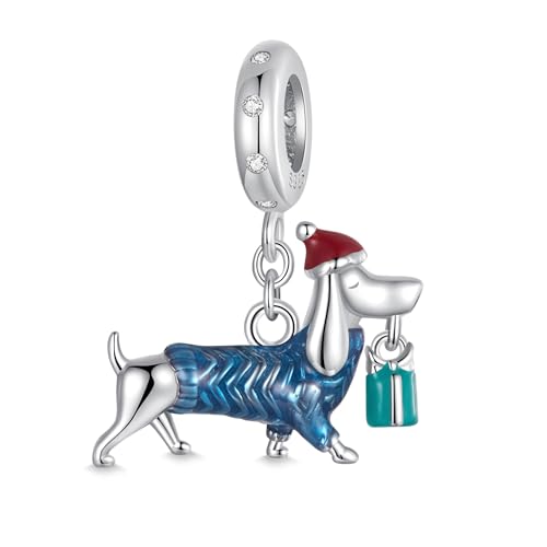 GNOCE Charm Anhänger Weihnachtsbaum Bär Anhänger 925 Sterling Silber Dangle Bead Charm Fit Armband/Halskette für Frauen Mädchen Tochter/Schmuck Geschenk (Dachshund) von GNOCE