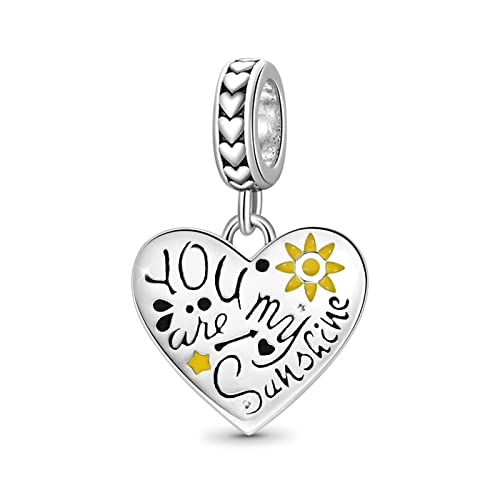 GNOCE Charm Anhänger You are my sunshine Herz Anhänger aus 925 Sterling Silber passend Armband/Halskette für Frauen Mädchen Geschenk von GNOCE