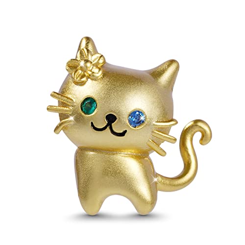 GNOCE Charm Perle Ballon Goldene Tierperlen 925 Sterling Silber 18K vergoldet Fit Armband/Halskette Für Mädchen Kinder Damen Baby Geschenkidee (Katze) von GNOCE