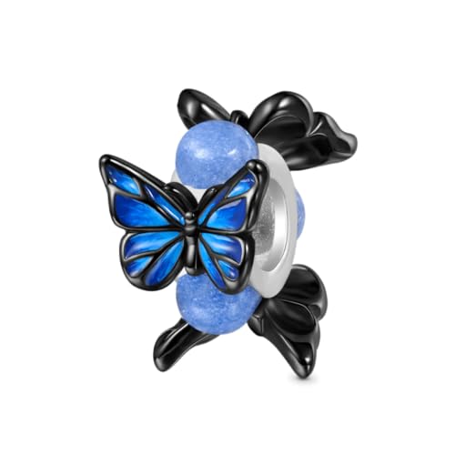 GNOCE Charm Perle Blauer Morpho Schmetterling Leuchtet-im-Dunkeln Charm 925 Sterling Silber Bead Charms für Armband Schmuck Geschenk für Frau Fit Armbänder/Halskette (Leuchtet) von GNOCE