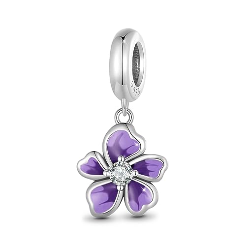 GNOCE Charm Perle Fantasie Lila Mond Schmetterling Charm Damen 925 Sterling Silber Charm mit Zirkonia Fit Alle großen Marken von Armband/Halskette (Blume) von GNOCE