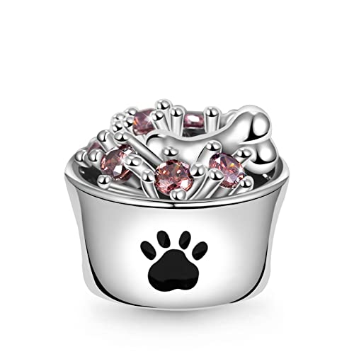 GNOCE Charm Perle Futternapf für Haustiere Charm 925 Sterlingsilber mit braunen Edelsteinen für Armband/Halskette Schmuck Geschenk Mädchen Frau Tochter von GNOCE