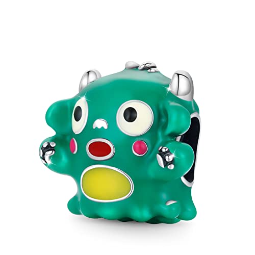 GNOCE Charm Perle Großäugiges Monster Charm aus 925 Sterling Silber Charm Bead Schmuck Geschenk für Frauen Mädchen Tochter Fit Armbänder/Halskette (Grünes Monster) von GNOCE