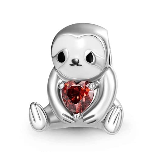 GNOCE Charm Perle Hai umarmt Herz Edelstein Charm 925 Sterlingsilber Charms Schmuck Geschenk für Frauen Fit Schlangenkette Armbänder/Halskette (Faultier) von GNOCE