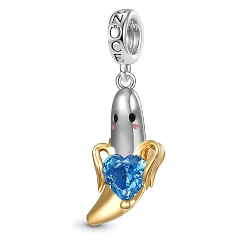 GNOCE Charm Perle Hotdog umarmt Herz Edelstein Pizza Hamburger Beads 925 Sterlingsilber Charm Anhänger für Armband Halskette Schmuck Geschenk für Essensliebhaber (Banane) von GNOCE