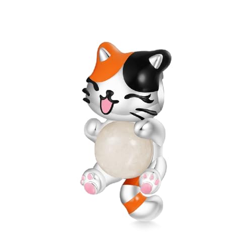 GNOCE Charm Perle Katze umarmen leuchtenden Stein Charm 925 Sterling Silber Bead Charms für Armband Schmuck Geschenk für Frau Fit Armbänder/Halskette von GNOCE