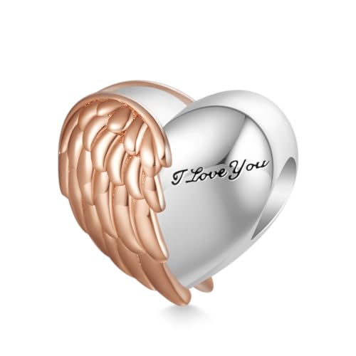 GNOCE Charm Perle LOVE NEVER DIES Flügel der Liebe leuchten im Dunkeln Charm 925 Sterling Silber Bead Charms für Armband Schmuck Geschenk für Frau Fit Armbänder/Halskette (I Love You) von GNOCE