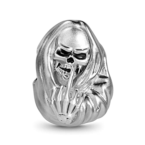 GNOCE Charm Perle Mittelfinger Totenkopf Charm aus 925 Sterling Silber Schädel Charms Schmuck Geschenk Fit Armband/Halskette von GNOCE