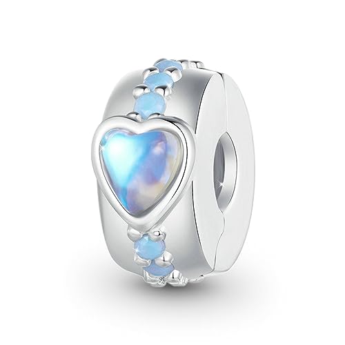 GNOCE Charm Perle Mutter & Kind Mondstein Charm 925 Sterling Silber Perlen Charms mit Zirkonia für Armbänder Halsketten Familie (Herz Stopper) von GNOCE