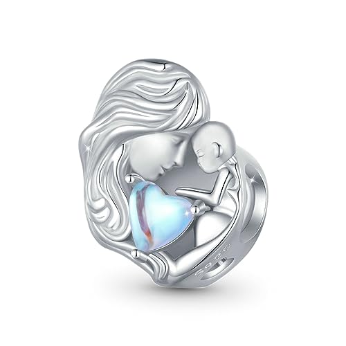 GNOCE Charm Perle Mutter & Kind Mondstein Charm 925 Sterling Silber Perlen Charms mit Zirkonia für Armbänder Halsketten Familie (Mutter & Kind) von GNOCE