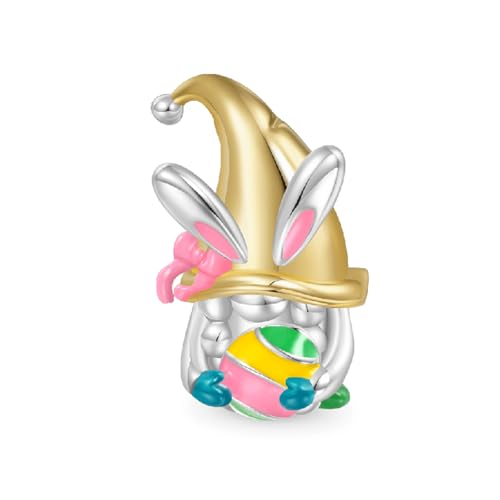GNOCE Charm Perle Osterhase Zwerg Umarmung Ei 925 Sterling Silber Charm Perle Bead mit Zirkonia Fit Armband/Halskette Ostergeschenk für Mädchen/Kinder von GNOCE