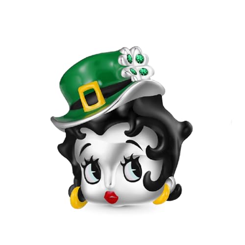 GNOCE Charm Perle St. Patrick's Day Betty Boop Charm 925 Sterling Silber Bead Charms für Armband Schmuck Geschenk für Frau Fit Armbänder/Halskette von GNOCE