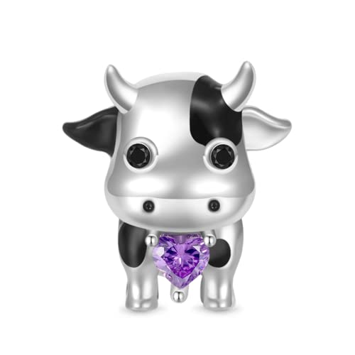 GNOCE Charm Perle Tierkreiszeichen Schlange umarmt Herz Edelstein Charm 925 Sterling Silber Bead Charms für Armband Schmuck Geschenk (Kuh) von GNOCE