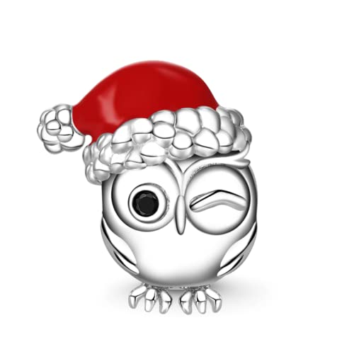 GNOCE Charm Perle Weihnachtsmann umarmt Stern Charm 925 Sterling Silber Geschenk Fit Armband/Halskette Schmuck für Mädchen Kinder (Eule) von GNOCE