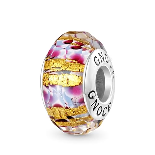 GNOCE Charm Perle Wellen Obsidian Murano Charm Champagner Kugel Fit Alle großen Marken von Armband/Halskette (Gold) von GNOCE