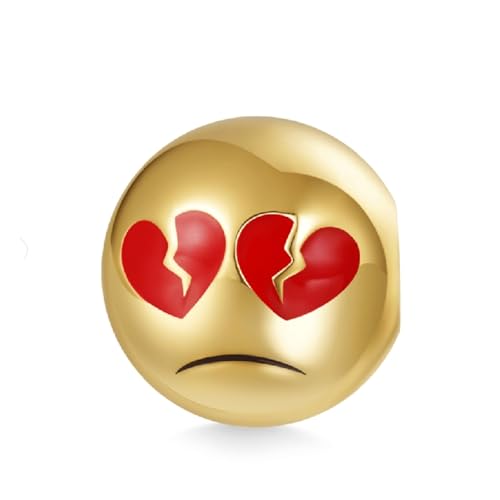 GNOCE Charm Perle emoji Gebrochenes Herz mit traurigen Augen Charm 925 Sterling Silber Geschenk für Mädchen Kinder Fit Alle Armband/Halskette von GNOCE