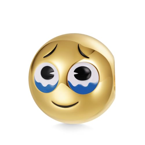 GNOCE Charm Perle emoji Gesicht mit Freudentränen Charm 925 Sterling Silber Geschenk für Mädchen Kinder Fit Alle Armband/Halskette von GNOCE