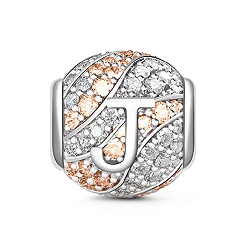 GNOCE Charms Alphabet Zirkonia Bead Sterling Silber Buchstabe Schmuck Geschenk für Frauen Mädchen Tochter Fit Schlangenkette Armbänder/Halskette (J) von GNOCE