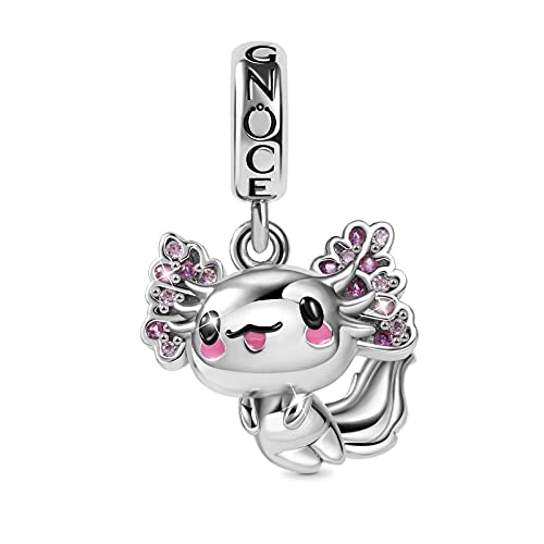 GNOCE Charms Perle Mexikanischer Axolotl Charm aus 925 Sterling Silber eingelegt mit Kristall lila Edelsteinen Fit Armband/Halskette Geschenk für Frauen Mädchen Tochter von GNOCE