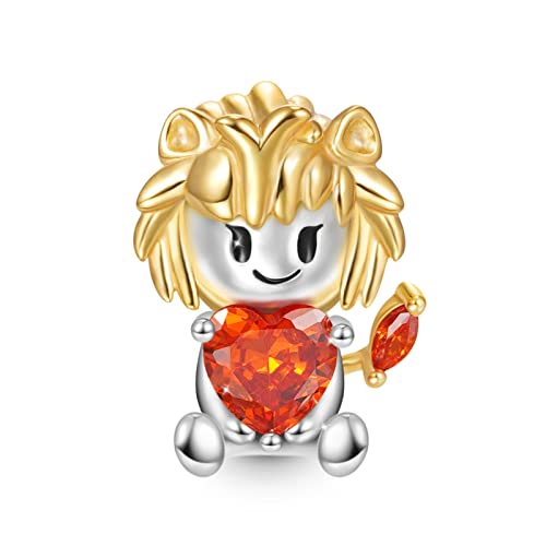 GNOCE Constellation umfasst Herz-Edelstein-Charms 925 Sterling Silber für Frauen Geburtstagsgeschenk passend Schlangenkette Armbänder/Halskette (Löwe) von GNOCE
