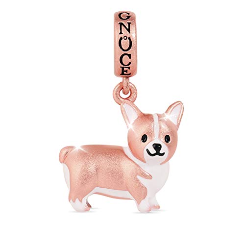 GNOCE Corgi Anhänger Charm Sterling Silber Matt 18 Karat Roségold plattiert Tier Hund Beads Charm Fit Armband/Halskette Weihnachts Geschenk für Frauen Mädchen Tochter von GNOCE
