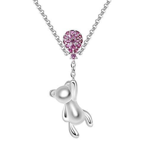 GNOCE Damen 925 Sterling Silber Halskette mit Bär und Rose Ballon Anhänger Halsketten für Frauen Modeschmuck mit Einstellbare Verschluss Geschenke für Mädchen/Kindern/Freudin von GNOCE