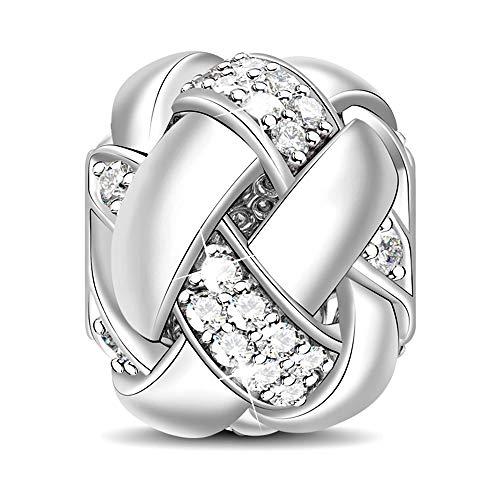 GNOCE Damen 925 Sterling Silber Knoten Charm Liebe Miteinander Verwebenmit Zirkonia Handgefertigt an Ihrem Armband oder an Ihrer Halskette von GNOCE